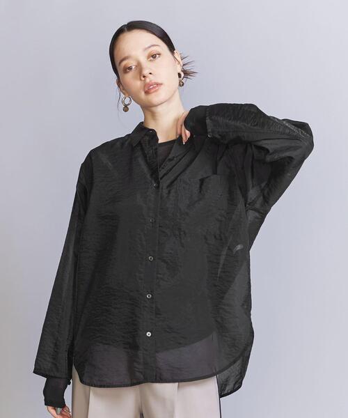 BEAUTY&YOUTH UNITED ARROWS◆シャンブレーオーガンジーシャツ/FREE/ポリエステル/BRW ポリエステルオーガンジー シャツ ―ウォッシャブル―