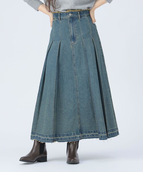 BEAMS HEART(ビームスハート)の「ワイドプリーツ デニムスカート(デニムスカート・レディース・ネイビー/ブラック/サックスブルー・SMALL/MEDIUM)」の3枚目の写真
