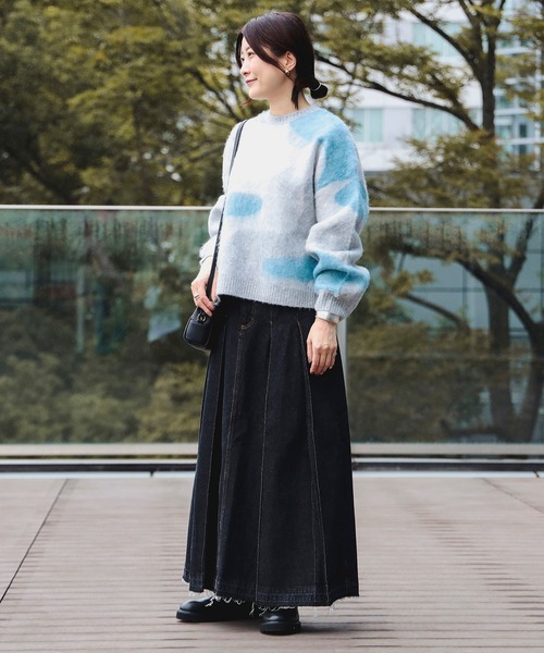 BEAMS HEART(ビームスハート)の「ワイドプリーツ デニムスカート(デニムスカート・レディース・ネイビー/ブラック/サックスブルー・SMALL/MEDIUM)」の7枚目の写真