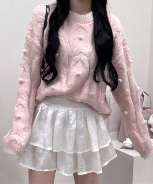 セール】ぽんぽんケーブルニット（ニット/セーター）｜LAC-VERT