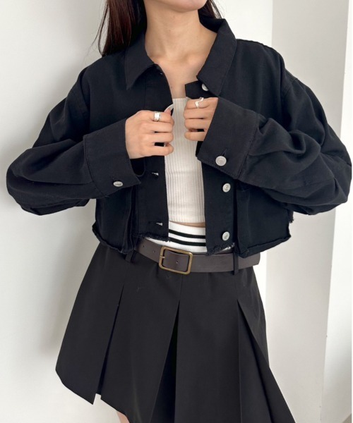 OLIVE des OLIVE（オリーブデオリーブ）の「クロップドGジャン　1032070120（デニムジャケット・レディース・ブルー/ブラック/スミクロ・FREE）」の2枚目の写真