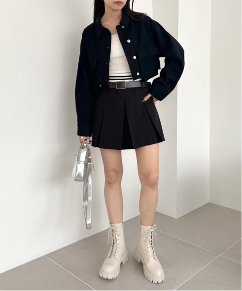 OLIVE des OLIVE（オリーブデオリーブ）の「クロップドGジャン　1032070120（デニムジャケット・レディース・ブルー/ブラック/スミクロ・FREE）」の4枚目の写真