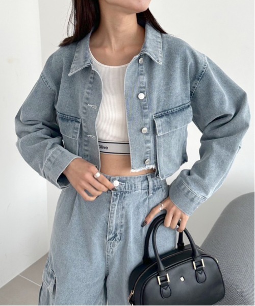 OLIVE des OLIVE（オリーブデオリーブ）の「クロップドGジャン　1032070120（デニムジャケット・レディース・ブルー/ブラック/スミクロ・FREE）」の19枚目の写真