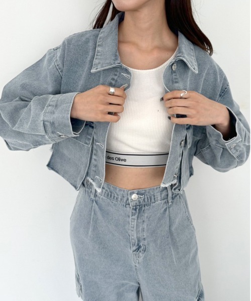 OLIVE des OLIVE（オリーブデオリーブ）の「クロップドGジャン　1032070120（デニムジャケット・レディース・ブルー/ブラック/スミクロ・FREE）」の20枚目の写真