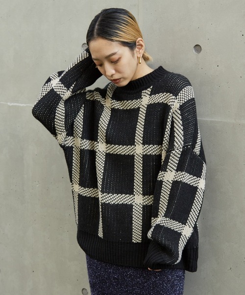 NOMINE(ノミネ)の「ビックチェックニット(ニット/セーター・レディース・グリーン/パープル/ブラック・フリー)」の8枚目の写真