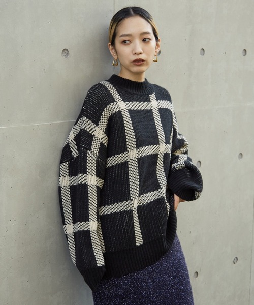 NOMINE(ノミネ)の「ビックチェックニット(ニット/セーター・レディース・グリーン/パープル/ブラック・フリー)」の9枚目の写真