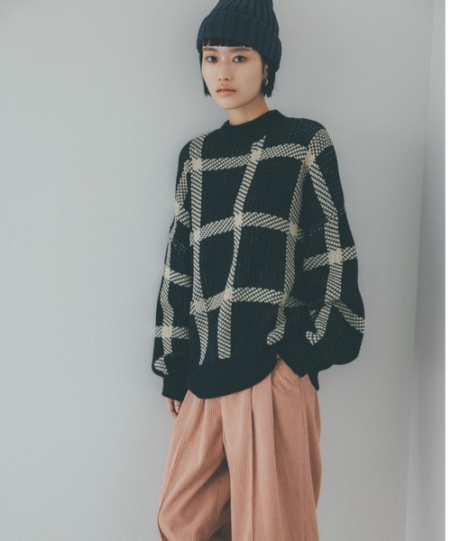 NOMINE(ノミネ)の「ビックチェックニット(ニット/セーター・レディース・グリーン/パープル/ブラック・フリー)」の11枚目の写真
