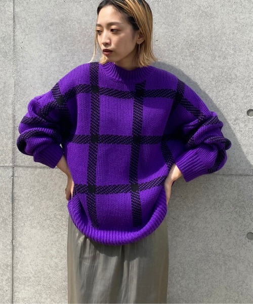 NOMINE(ノミネ)の「ビックチェックニット(ニット/セーター・レディース・グリーン/パープル/ブラック・フリー)」の6枚目の写真