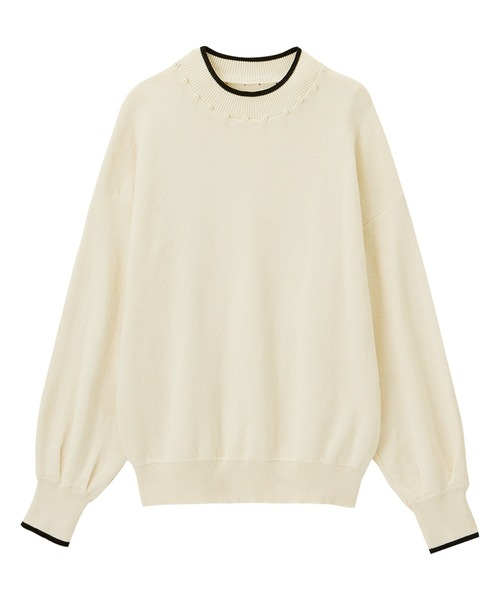 alotta(アロッタ)の「衿元パール調配色ミラノリブニット(ニット/セーター・レディース・ホワイト/ブルー/グレイッシュベージュ/ネイビー/ホワイト×ブラック/ピンク・L/M/3L/LL)」の9枚目の写真