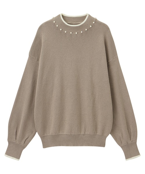 alotta(アロッタ)の「衿元パール調配色ミラノリブニット(ニット/セーター・レディース・ホワイト/ブルー/グレイッシュベージュ/ネイビー/ホワイト×ブラック/ピンク・L/M/3L/LL)」の10枚目の写真