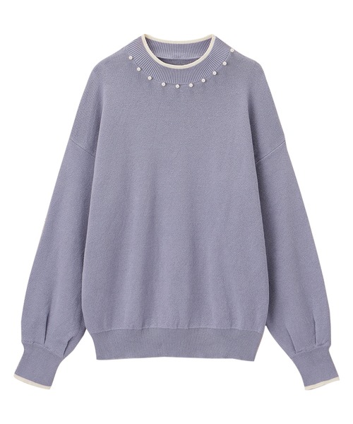 alotta(アロッタ)の「衿元パール調配色ミラノリブニット(ニット/セーター・レディース・ホワイト/ブルー/グレイッシュベージュ/ネイビー/ホワイト×ブラック/ピンク・L/M/3L/LL)」の11枚目の写真