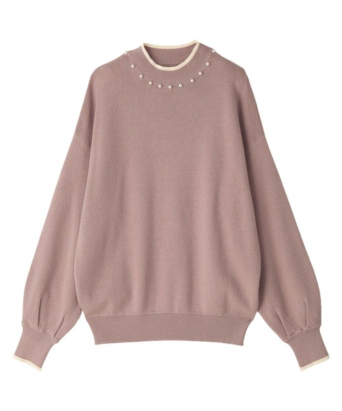 alotta(アロッタ)の「衿元パール調配色ミラノリブニット(ニット/セーター・レディース・ホワイト/ブルー/グレイッシュベージュ/ネイビー/ホワイト×ブラック/ピンク・L/M/3L/LL)」の13枚目の写真