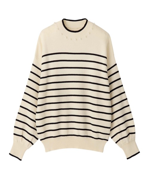 alotta(アロッタ)の「衿元パール調配色ミラノリブニット(ニット/セーター・レディース・ホワイト/ブルー/グレイッシュベージュ/ネイビー/ホワイト×ブラック/ピンク・L/M/3L/LL)」の12枚目の写真