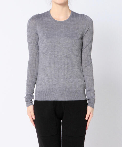 Drawer（ドゥロワー）＞ 18Gカシミヤシルクリブクルーネックニット
