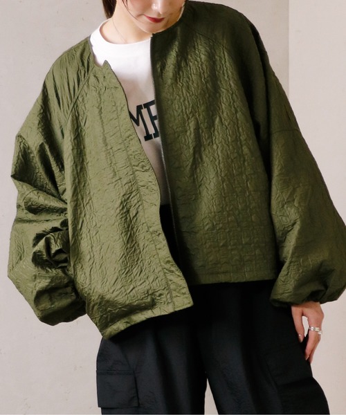 Per sist ence（パーシエンス）の「フクレジャガードノーカラージャケット（ノーカラージャケット・レディース・アイボリー/カーキ/ブラウン/ブラック・FREE）」の4枚目の写真