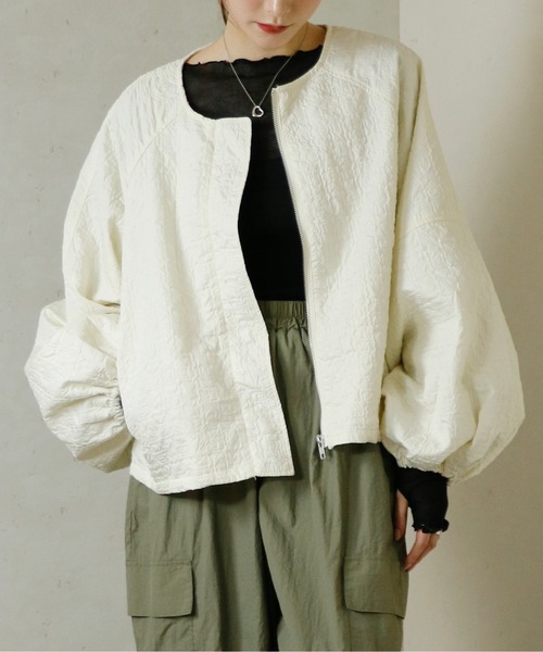 Per sist ence（パーシエンス）の「フクレジャガードノーカラージャケット（ノーカラージャケット・レディース・アイボリー/カーキ/ブラウン/ブラック・FREE）」の2枚目の写真