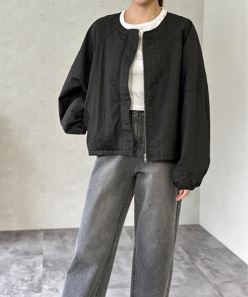 Per sist ence（パーシエンス）の「フクレジャガードノーカラージャケット（ノーカラージャケット・レディース・アイボリー/カーキ/ブラウン/ブラック・FREE）」の5枚目の写真