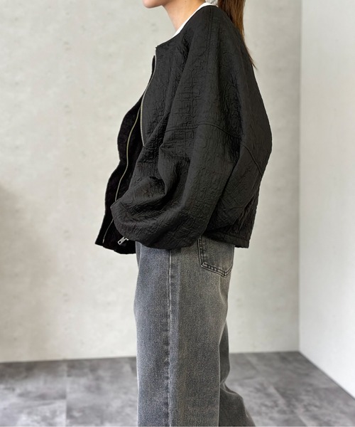 Per sist ence（パーシエンス）の「フクレジャガードノーカラージャケット（ノーカラージャケット・レディース・アイボリー/カーキ/ブラウン/ブラック・FREE）」の9枚目の写真