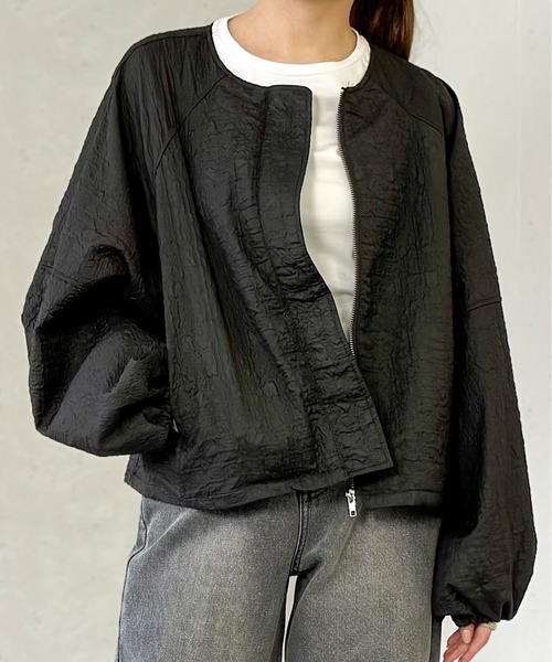 Per sist ence（パーシエンス）の「フクレジャガードノーカラージャケット（ノーカラージャケット・レディース・アイボリー/カーキ/ブラウン/ブラック・FREE）」の16枚目の写真