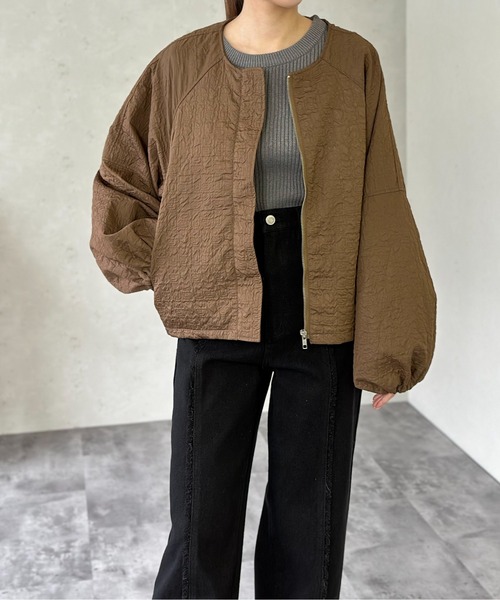 Per sist ence（パーシエンス）の「フクレジャガードノーカラージャケット（ノーカラージャケット・レディース・アイボリー/カーキ/ブラウン/ブラック・FREE）」の21枚目の写真