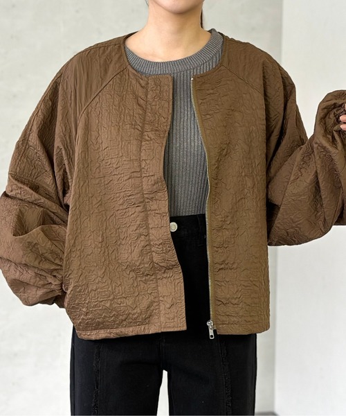 Per sist ence（パーシエンス）の「フクレジャガードノーカラージャケット（ノーカラージャケット・レディース・アイボリー/カーキ/ブラウン/ブラック・FREE）」の22枚目の写真