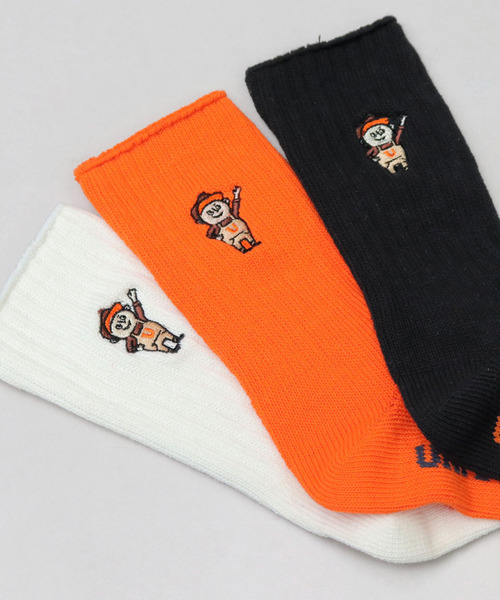 UNIVERSAL OVERALL(ユニバーサルオーバーオール)の「ウィンディー刺繍 リブクルーソックス(ソックス/靴下・メンズ・オレンジ/ブラック/ホワイト・FREE)」の7枚目の写真