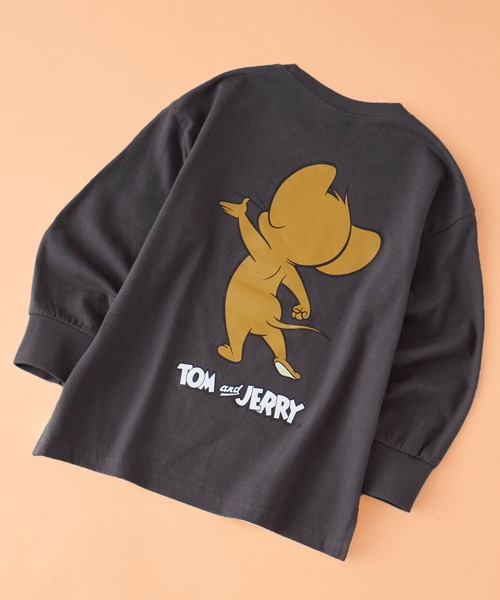 希少古着トムとジェリー×ファイヤーパターン ブラックロンTカットソー