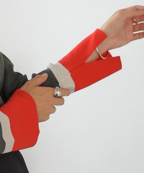 Bou Jeloud(ブージュルード)の「総針袖口配色ニットトップス(ニット/セーター・レディース・ネイビー/ベージュ/グレー・FREE)」の10枚目の写真