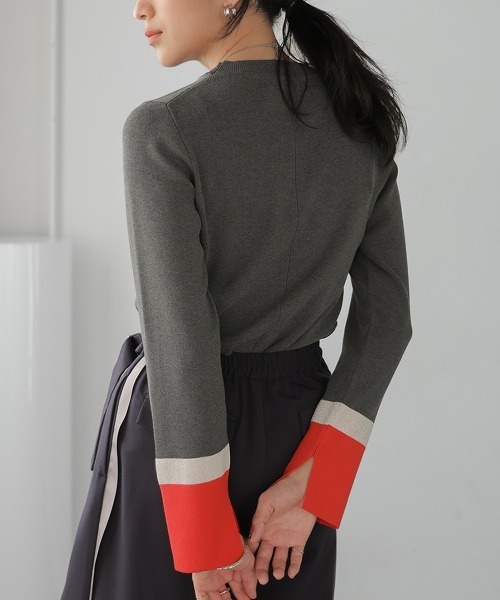 Bou Jeloud(ブージュルード)の「総針袖口配色ニットトップス(ニット/セーター・レディース・ネイビー/ベージュ/グレー・FREE)」の11枚目の写真