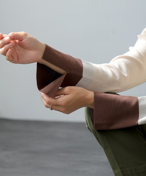 Bou Jeloud(ブージュルード)の「総針袖口配色ニットトップス(ニット/セーター・レディース・ネイビー/ベージュ/グレー・FREE)」の15枚目の写真