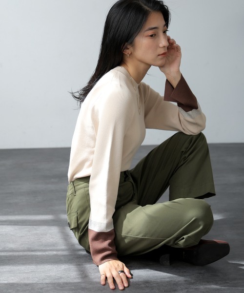 Bou Jeloud(ブージュルード)の「総針袖口配色ニットトップス(ニット/セーター・レディース・ネイビー/ベージュ/グレー・FREE)」の19枚目の写真