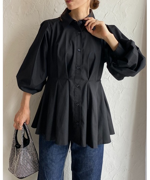 She's Closet(シーズクローゼット)の「ウエストタック長袖パフスリーブフレアペプラムブラウス(シャツ/ブラウス・レディース・ブルー/オフホワイト/ブラック/サンドベージュ・FREE)」の8枚目の写真