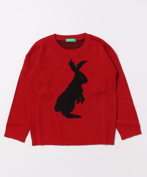 BENETTON (UNITED COLORS OF BENETTON)(ベネトンユナイテッドカラーズオブベネトン)の「キッズうさぎモチーフクルーネックニット・セーターB(ニット/セーター・キッズ・ピンク/レッド・98/90/116/82/104/X-SMALL)」の5枚目の写真