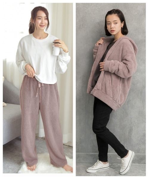 ad thie(アドティエ)の「ボア パーカー&ロングパンツ ルームウェア セットアップ(ルームウェア/パジャマ・レディース・ナチュラル/ミント/オフホワイト/ブルー/ブラック/チャコール/ピンク/ネイビー・FREE)」の9枚目の写真