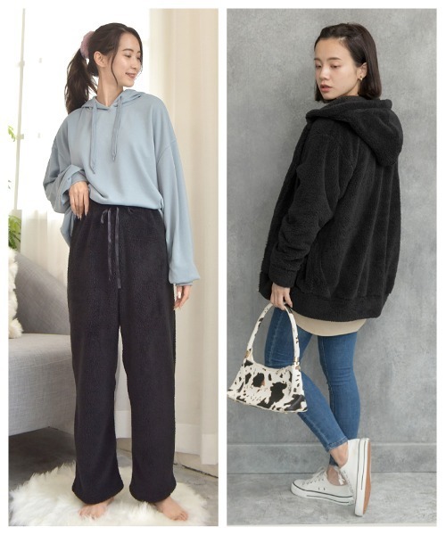 ad thie(アドティエ)の「ボア パーカー&ロングパンツ ルームウェア セットアップ(ルームウェア/パジャマ・レディース・ナチュラル/ミント/オフホワイト/ブルー/ブラック/チャコール/ピンク/ネイビー・FREE)」の10枚目の写真