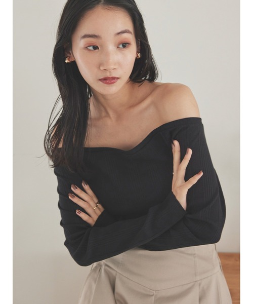 Stylevoice for xxx(スタイルヴォイスフォー)の「2WAYオフショルダーランダムテレコトップス(Tシャツ/カットソー・レディース・オフホワイト/グレー/ブラック・FREE)」の7枚目の写真