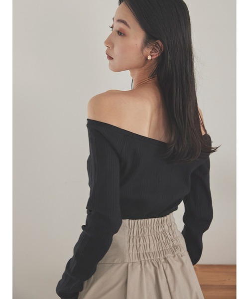 Stylevoice for xxx(スタイルヴォイスフォー)の「2WAYオフショルダーランダムテレコトップス(Tシャツ/カットソー・レディース・オフホワイト/グレー/ブラック・FREE)」の8枚目の写真
