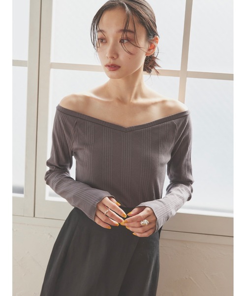 Stylevoice for xxx(スタイルヴォイスフォー)の「2WAYオフショルダーランダムテレコトップス(Tシャツ/カットソー・レディース・オフホワイト/グレー/ブラック・FREE)」の11枚目の写真