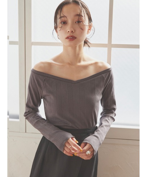 Stylevoice for xxx(スタイルヴォイスフォー)の「2WAYオフショルダーランダムテレコトップス(Tシャツ/カットソー・レディース・オフホワイト/グレー/ブラック・FREE)」の12枚目の写真
