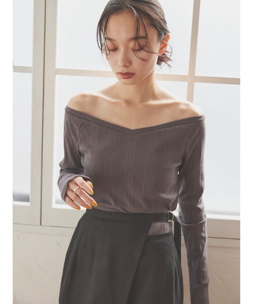 Stylevoice for xxx(スタイルヴォイスフォー)の「2WAYオフショルダーランダムテレコトップス(Tシャツ/カットソー・レディース・オフホワイト/グレー/ブラック・FREE)」の13枚目の写真