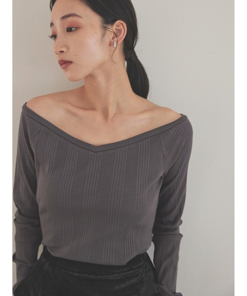 Stylevoice for xxx(スタイルヴォイスフォー)の「2WAYオフショルダーランダムテレコトップス(Tシャツ/カットソー・レディース・オフホワイト/グレー/ブラック・FREE)」の18枚目の写真