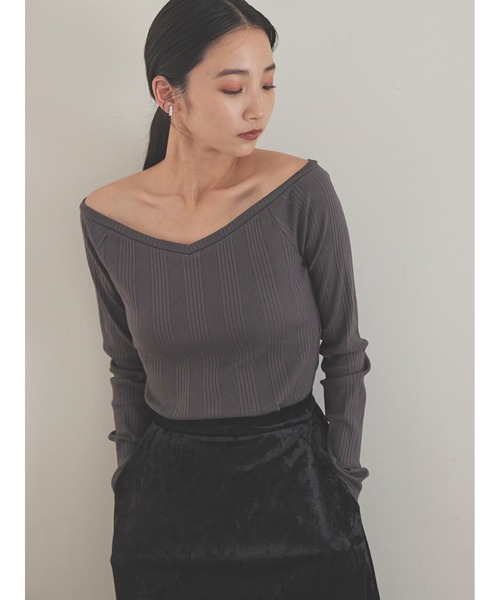 Stylevoice for xxx(スタイルヴォイスフォー)の「2WAYオフショルダーランダムテレコトップス(Tシャツ/カットソー・レディース・オフホワイト/グレー/ブラック・FREE)」の19枚目の写真