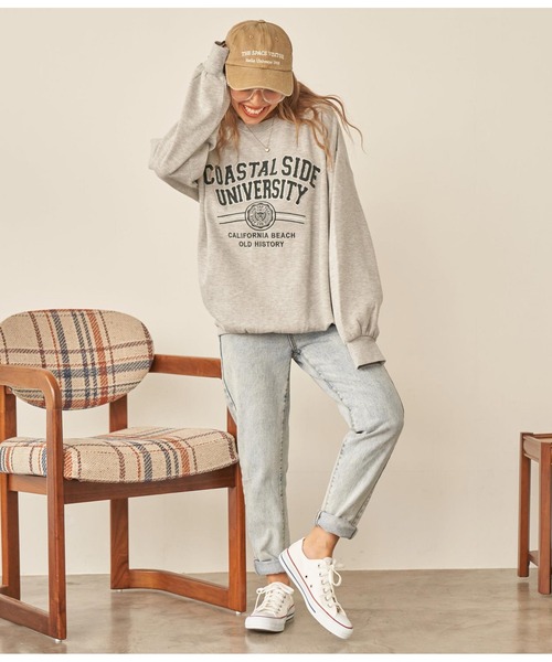 anap mimpi（アナップミンピ）の「カレッジ ロゴ サガラ刺繍 裏起毛 BIGシルエット スウェット（スウェット・レディース・グレー/ネイビー・FREE）」の19枚目の写真