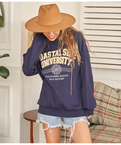 anap mimpi（アナップミンピ）の「カレッジ ロゴ サガラ刺繍 裏起毛 BIGシルエット スウェット（スウェット・レディース・グレー/ネイビー・FREE）」の12枚目の写真