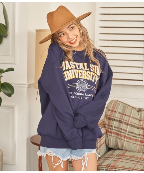 anap mimpi（アナップミンピ）の「カレッジ ロゴ サガラ刺繍 裏起毛 BIGシルエット スウェット（スウェット・レディース・グレー/ネイビー・FREE）」の13枚目の写真