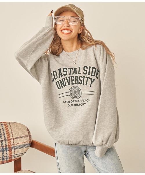 anap mimpi（アナップミンピ）の「カレッジ ロゴ サガラ刺繍 裏起毛 BIGシルエット スウェット（スウェット・レディース・グレー/ネイビー・FREE）」の7枚目の写真