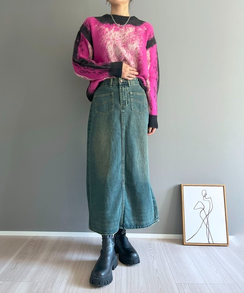Jewelobe(ジュエローブ)の「ヴィンテージウォッシュデニムロングタイトスカート(デニムスカート・レディース・ネイビー/ブルー・S/M)」の8枚目の写真