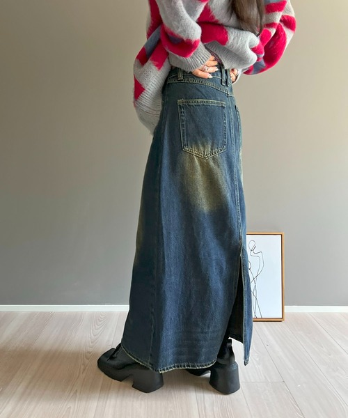 Jewelobe(ジュエローブ)の「ヴィンテージウォッシュデニムロングタイトスカート(デニムスカート・レディース・ネイビー/ブルー・S/M)」の10枚目の写真