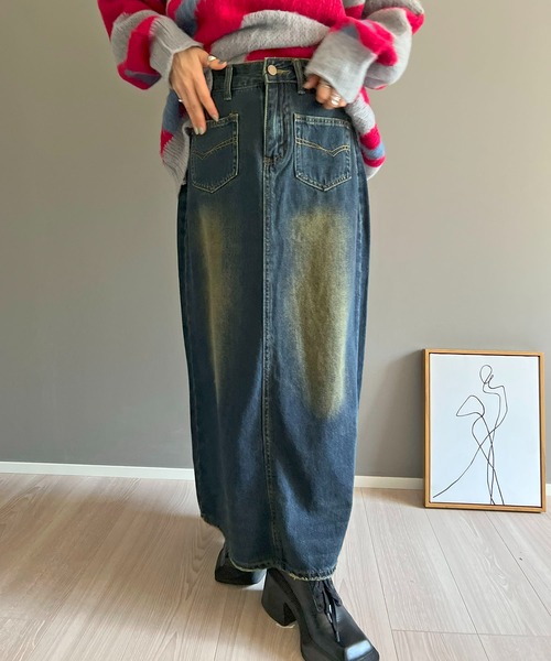 Jewelobe(ジュエローブ)の「ヴィンテージウォッシュデニムロングタイトスカート(デニムスカート・レディース・ネイビー/ブルー・S/M)」の11枚目の写真