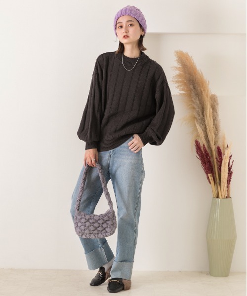 ad thie(アドティエ)の「ワイドリブ 太リブ ハイネックニット(ニット/セーター・レディース・ダークブラウン/オフホワイト/グリーン/ボルドー/ピンク/ラベンダー/サックスブルー/チャコール/オリーブ/ベージュ・FREE)」の14枚目の写真